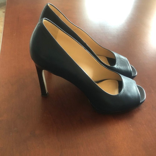 Fratelli Karida leather peep-toe pumps, blue, heel 8 cm