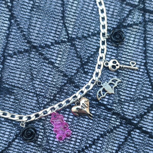 Draculaura Inspired Handmade Necklace New, Multicolor Silver