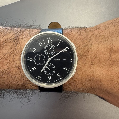 Alessi Record Chronograph AL6021 men's watch quartz black leather strap like new