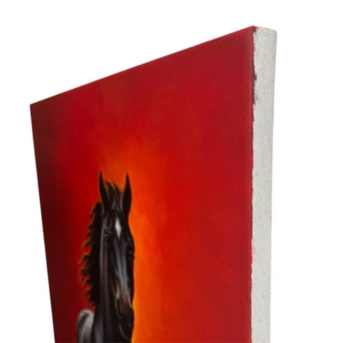 Tsimogiannis Black Horse Oil Painting on Canvas like new