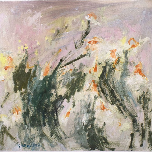 Abstract oil painting on paper new, 41x36 cm