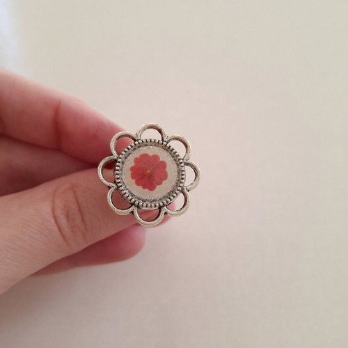 Silver adjustable handmade ring with flowers small
