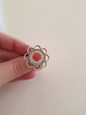 Silver adjustable handmade ring with flowers small