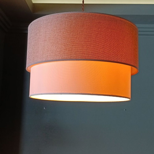 Ceiling light with double fabric shade in earthy tones