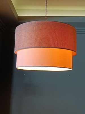 Ceiling light with double fabric shade in earthy tones