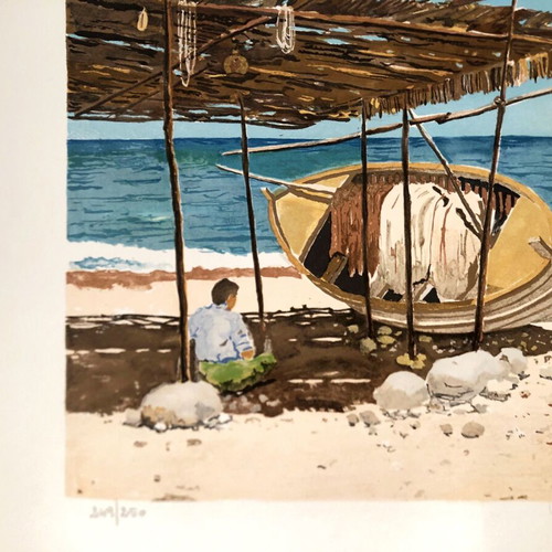 Lithograph Antonio Falvo seaside landscape like new