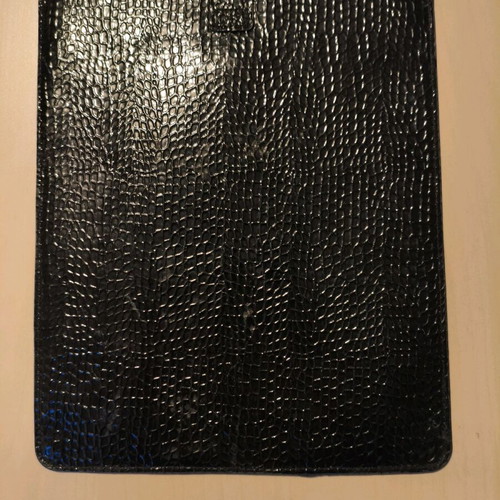 Tablet case used, black leather imitation, 25×21 cm
