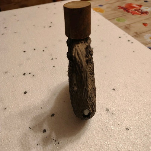 Antique wooden and glass flask restored