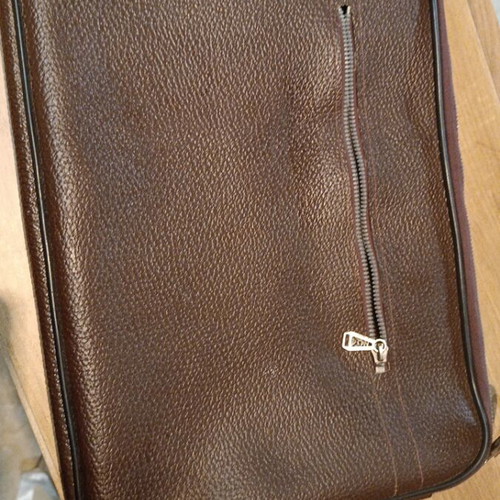 Leather envelope handbag used, brown, 40x30 cm