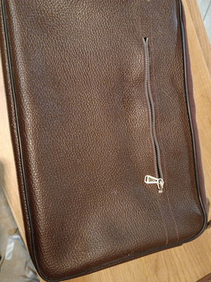 Leather envelope handbag used, brown, 40x30 cm