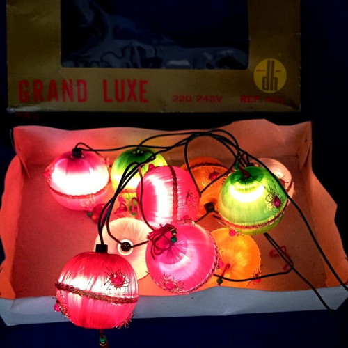 Vintage satin Christmas lights with box and drachma price