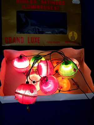 Vintage satin Christmas lights with box and drachma price