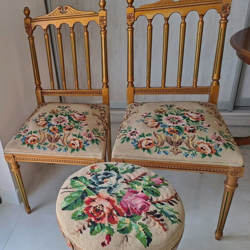 2 handmade chairs set with embroidery