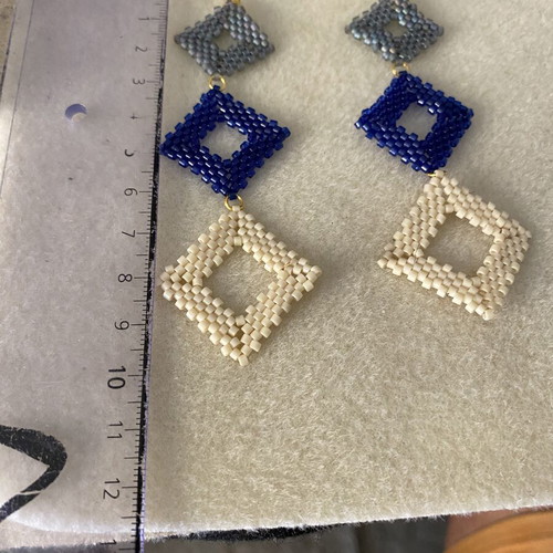 Handmade Long Earrings with Geometric Miyuki Delica Beads