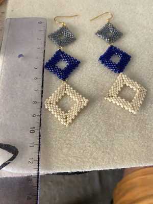 Handmade Long Earrings with Geometric Miyuki Delica Beads