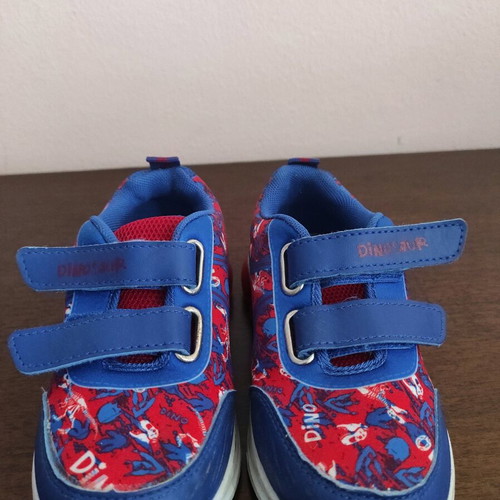 Children's shoes used, size 27, blue and red with dinosaur design