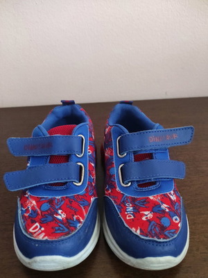 Children's shoes used, size 27, blue and red with dinosaur design