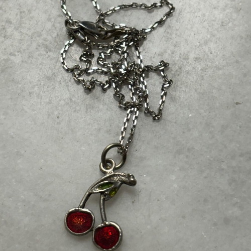 Silver cherry pendant with chain like new