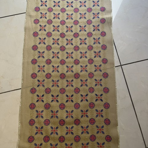 Handmade embroidered table runner used, earth tones, 96x47 cm