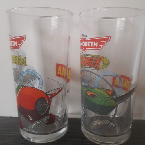 Disney Planes Soft Drink Glasses used, set of 2