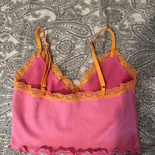H&M crop top pink orange lace new size M