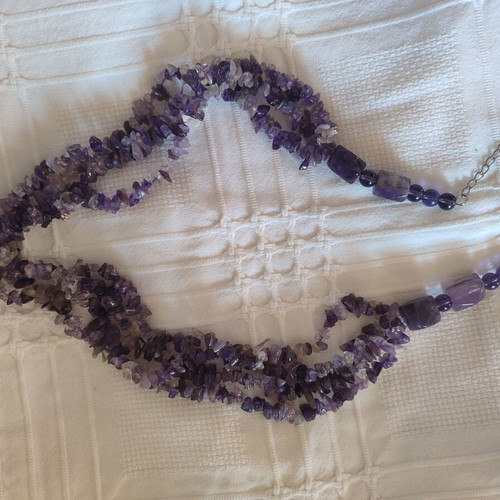 Multi-strand natural amethyst necklace, boho style