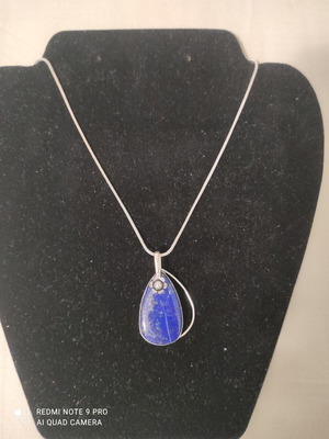 Lapis Lazuli Necklace with Silver Chain 40 cm new