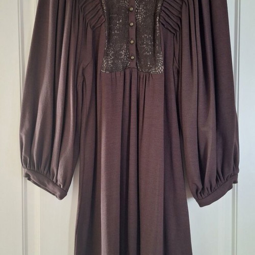 BCBG Maxazria Midi Dress like new, brown, long sleeves, lace detail