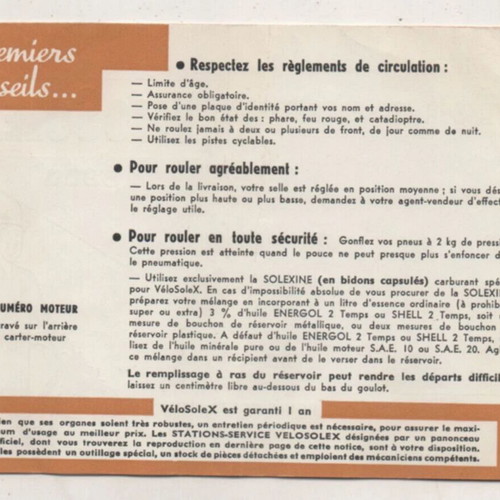 Velosolex Bicycle 'Use and Maintenance' French Brochure 1969 used