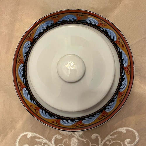 Slavkov Porcelain Butter Dish used with ornate multicolor pattern