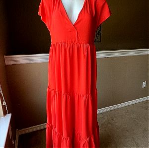 Zara φόρεμα midi καλοκαιρινό Κόκκινο