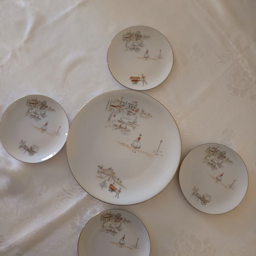 Vintage Winterling Bavaria porcelain dessert set like new, platter & 4 plates