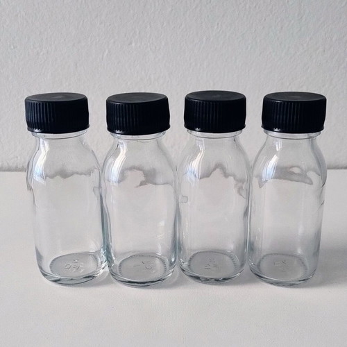 Set of 4 glass bottles 50ml with black screw plastic cap
