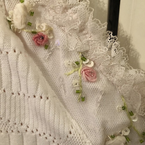 Zinas bustier top used, embroidered with stones, roses, paillettes, white, size S