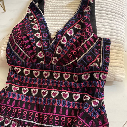 Anna Sui dress with embroidered hearts used, size 2, colorful