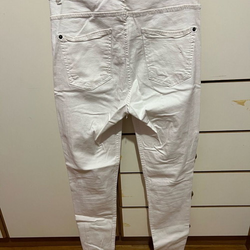 Bershka elastic jeans with rips like new, white, size L