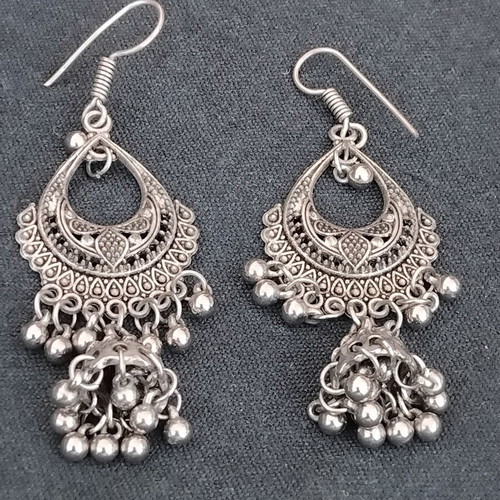 Vintage Boho Έθνικ σκουλαρίκια σαν καινούργιο, ασημί, ινδικό στυλ Jhumka