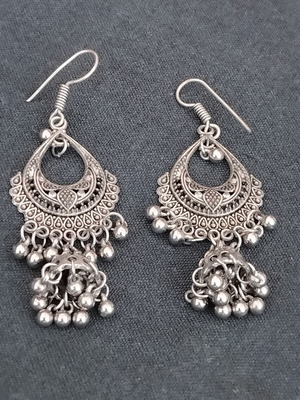 Vintage Boho Έθνικ σκουλαρίκια σαν καινούργιο, ασημί, ινδικό στυλ Jhumka