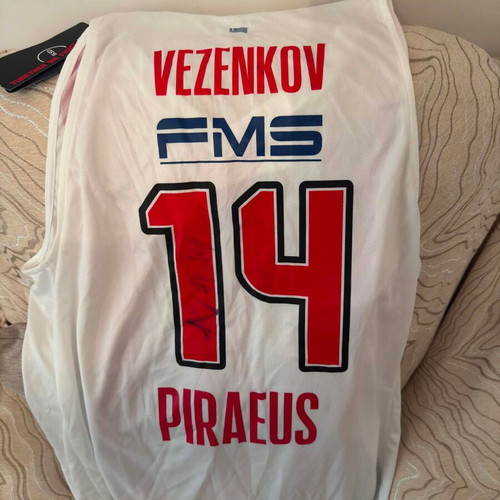 Sasha Vezenkov signed Olympiacos basketball jersey 2022-2023