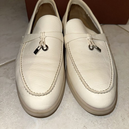 Loro Piana Summer Charm Walk Leather Loafers white ivory EU 39 like new