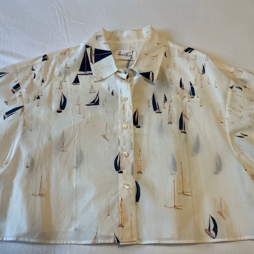 Hemithea Crop Shirt, One Size, white and blue, 100% cotton