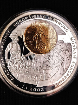 LIBERIA 2002, $1 EUROPEAN CURRENCY inlay 10 cents 1999 FRANCE, PROOF with COA