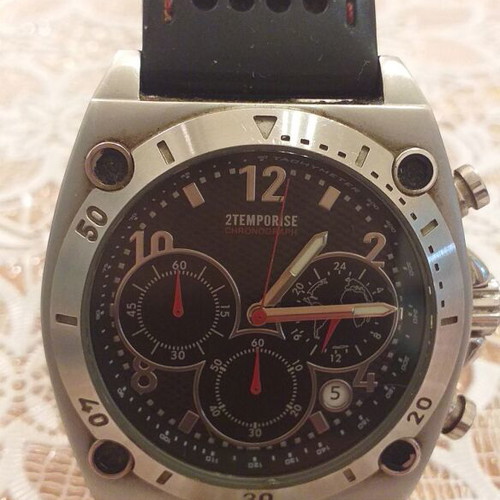 2temporise TCM men's wristwatch chronograph used, water resistant 10 bar