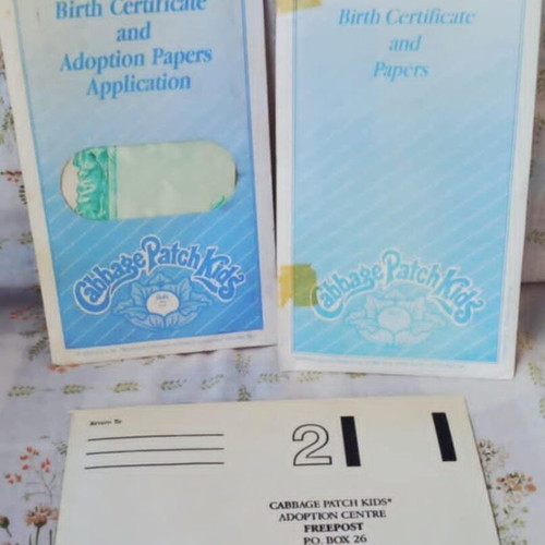 Set of 2 used vintage adoption papers and birth certificates Cabbage Patch Kids