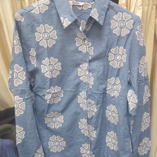 Yookie Indigo Women's Shirt with Garden Embroidery New, Cotton