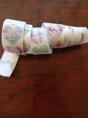Thank you stickers used, 100 pcs, 8 different colors