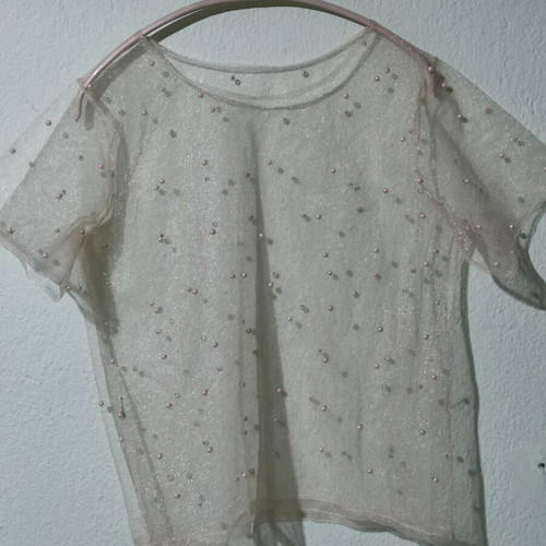 Women's transparent blouse with pearls, like new, size M
