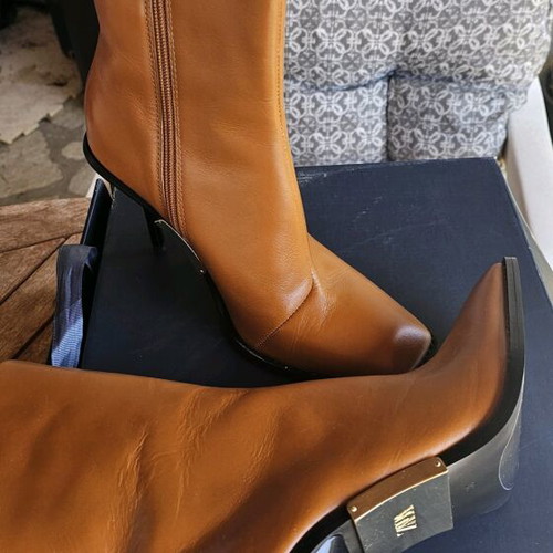 Μπότες Zara καινούργιες, μέγεθος 38, δέρμα, μπεζ πορτοκαλί