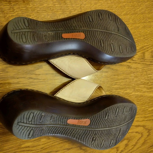 Born thong slippers used, genuine leather, handmade, beige, size 38