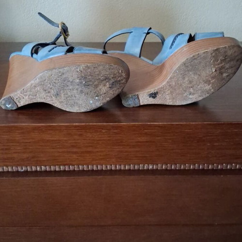 Chloe leather platform sandals used, blue and brown